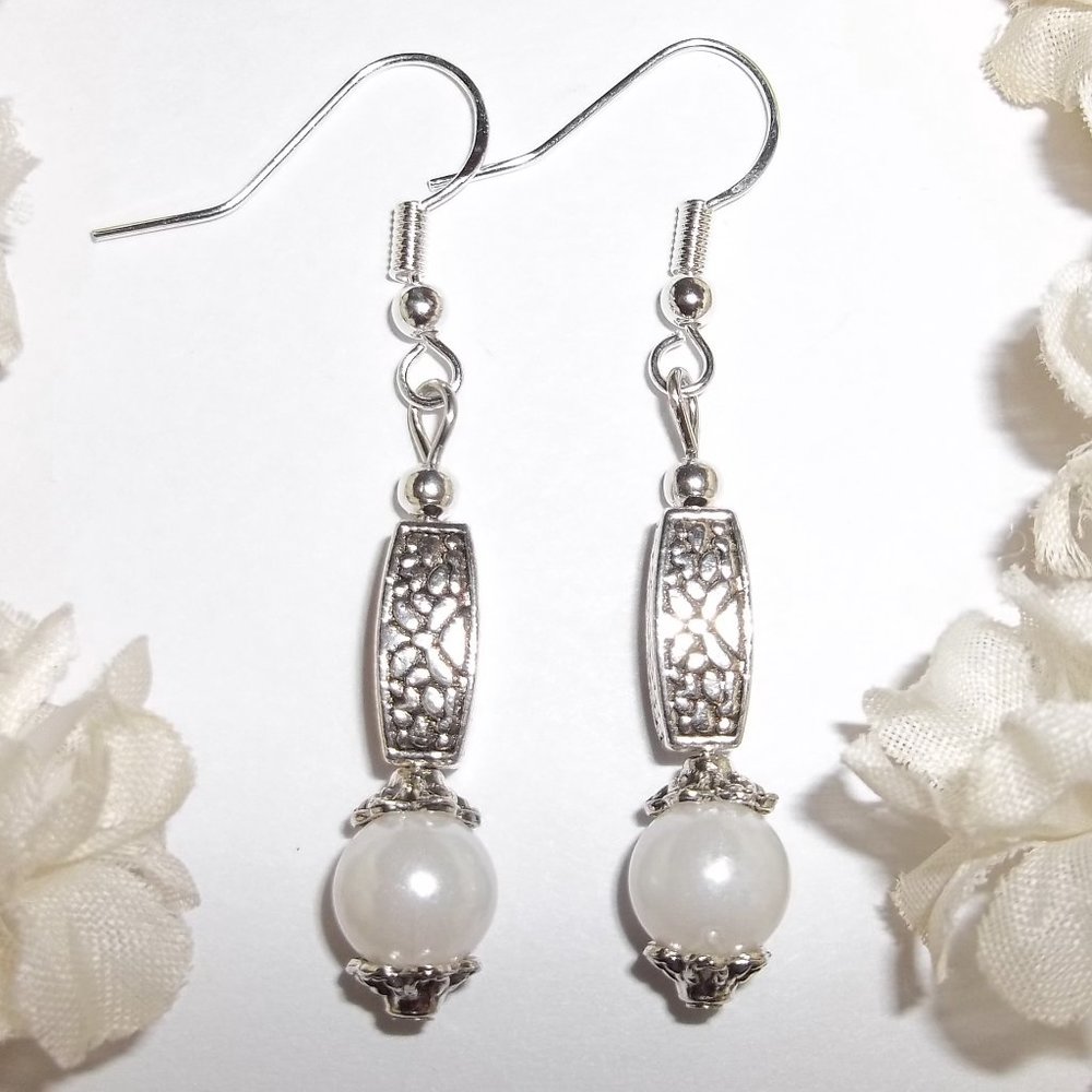 Long White Pearl Earring Handmade Jewelry NWT 5232